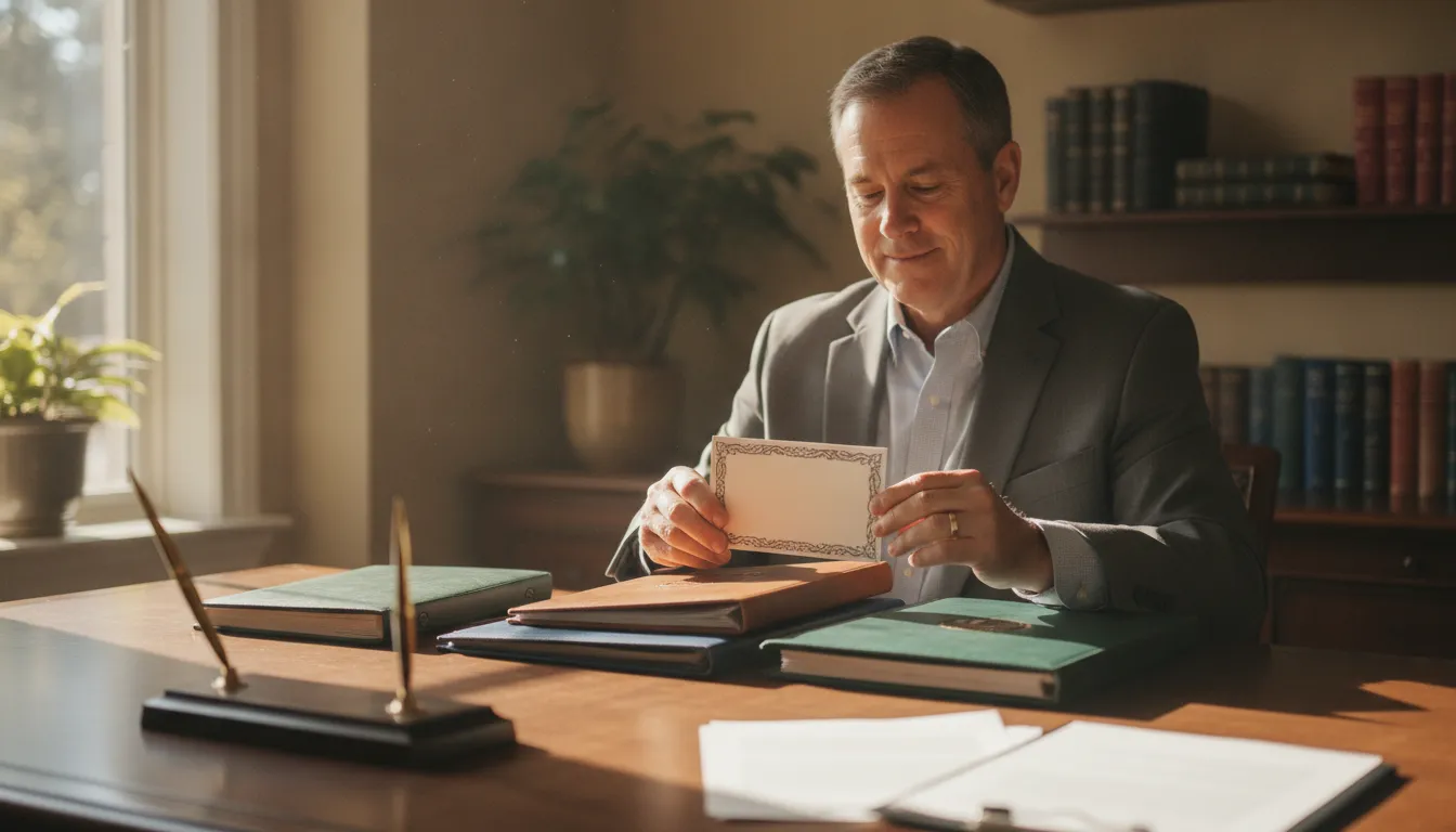 Minister organizing credentials after getting ordained in Jacksonville