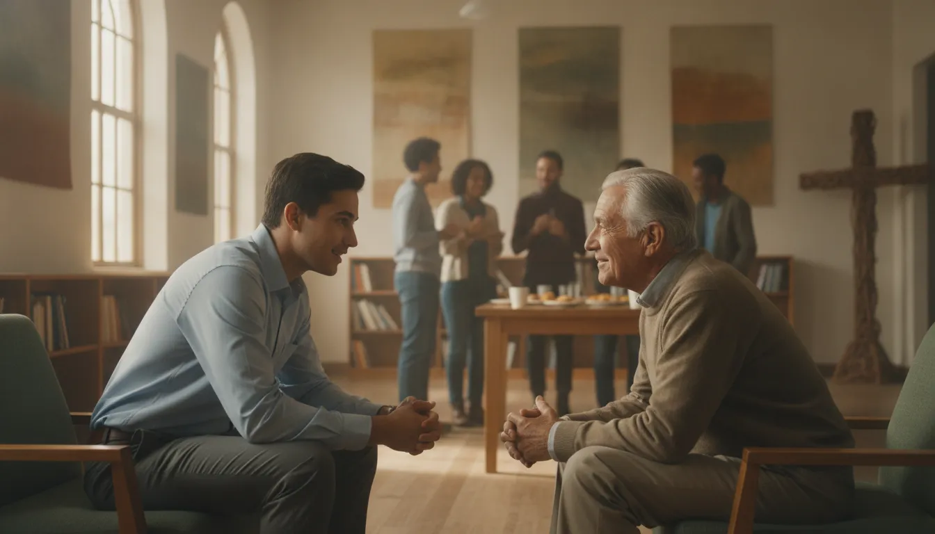 Aspiring minister discussing service with a mentor