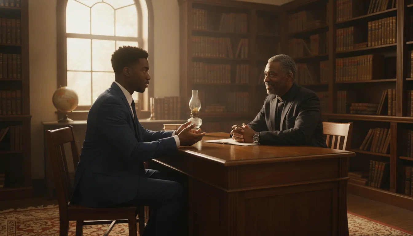 Ministry candidate discussing the AME Church ordination process with a pastor