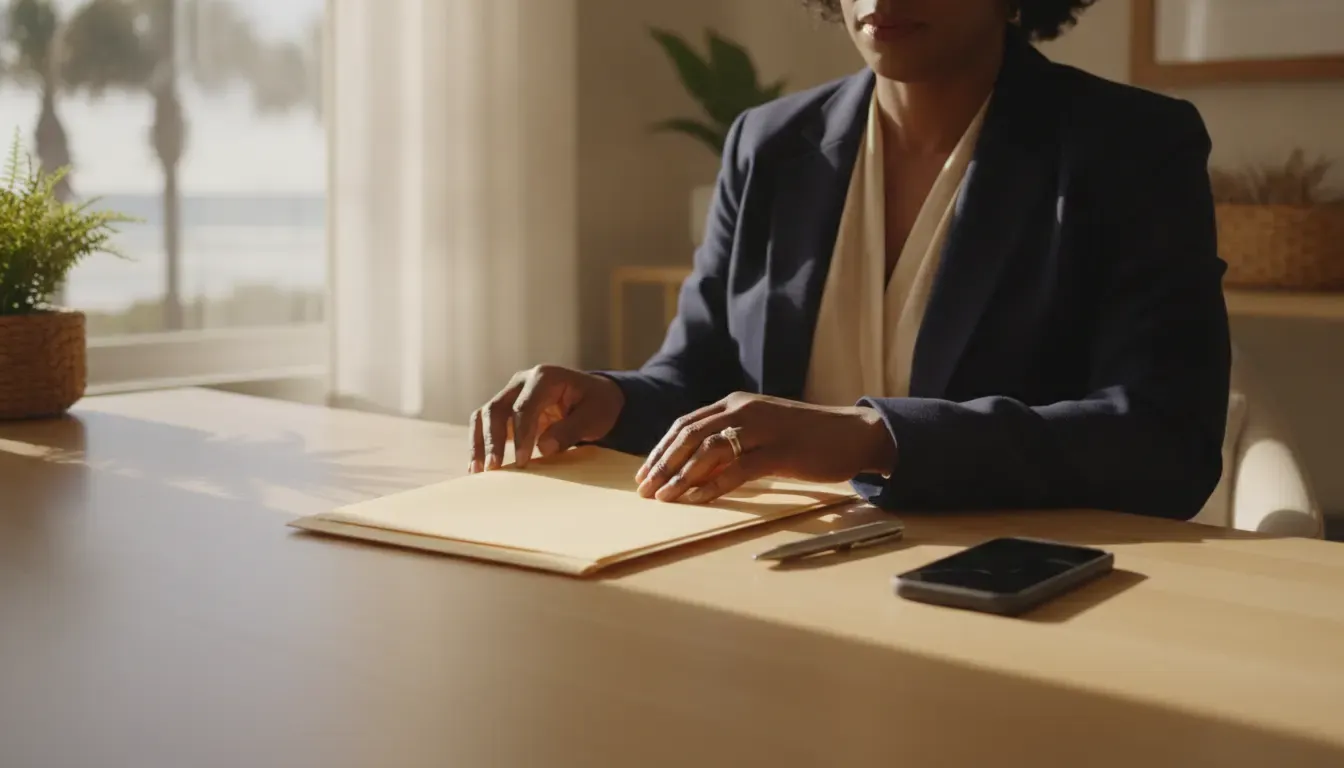 South Carolina minister organizing documents before officiating a marriage