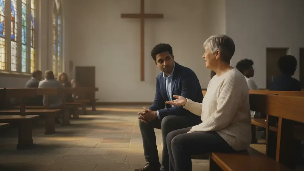 Christian ministry candidate speaking with a non-denominational ministry mentor