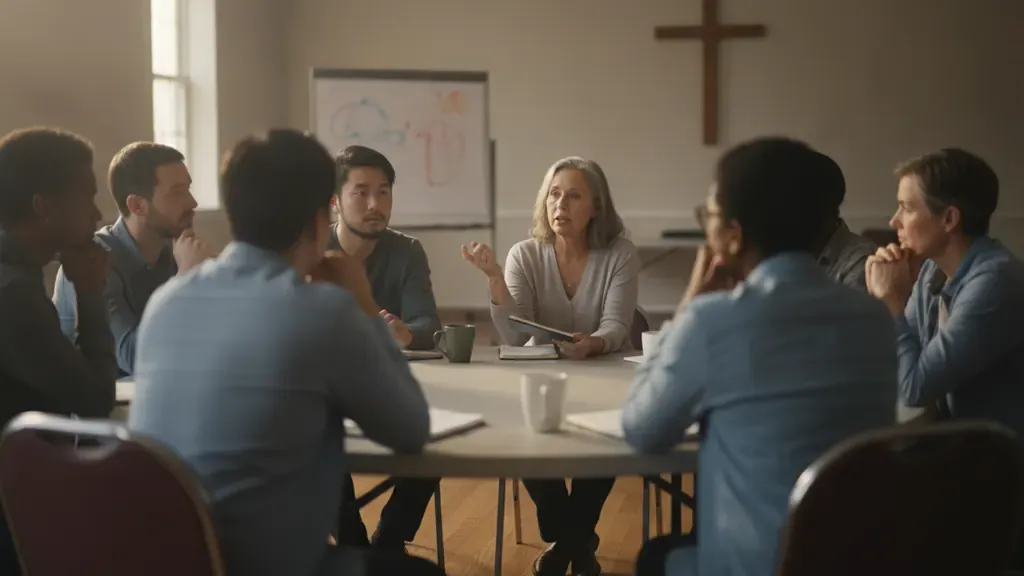 Christian ministry learners taking part in a non-denominational ministry discussion