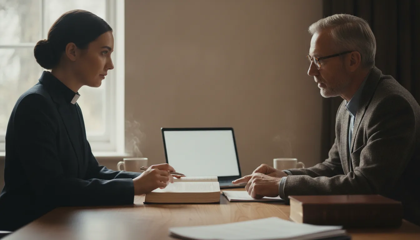 Minister reviewing officiant requirements with a mentor