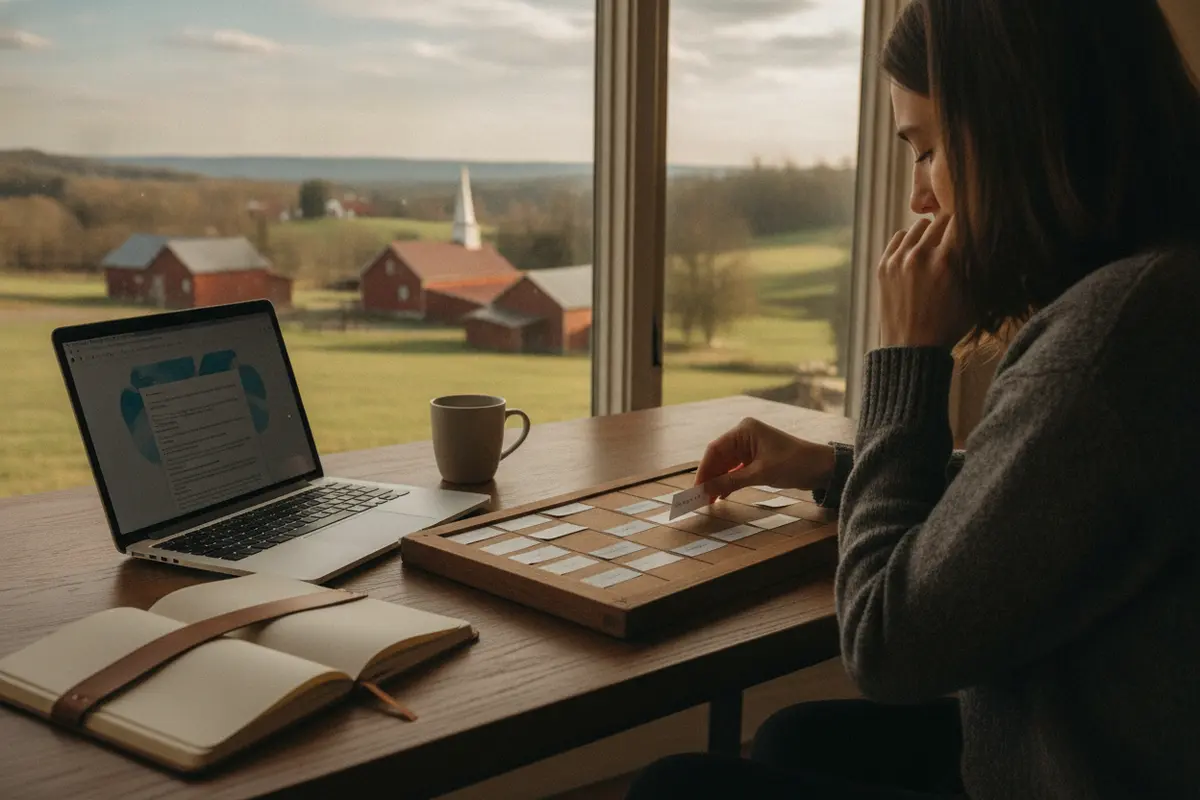 A person organizing materials while researching online ordination in Pennsylvania