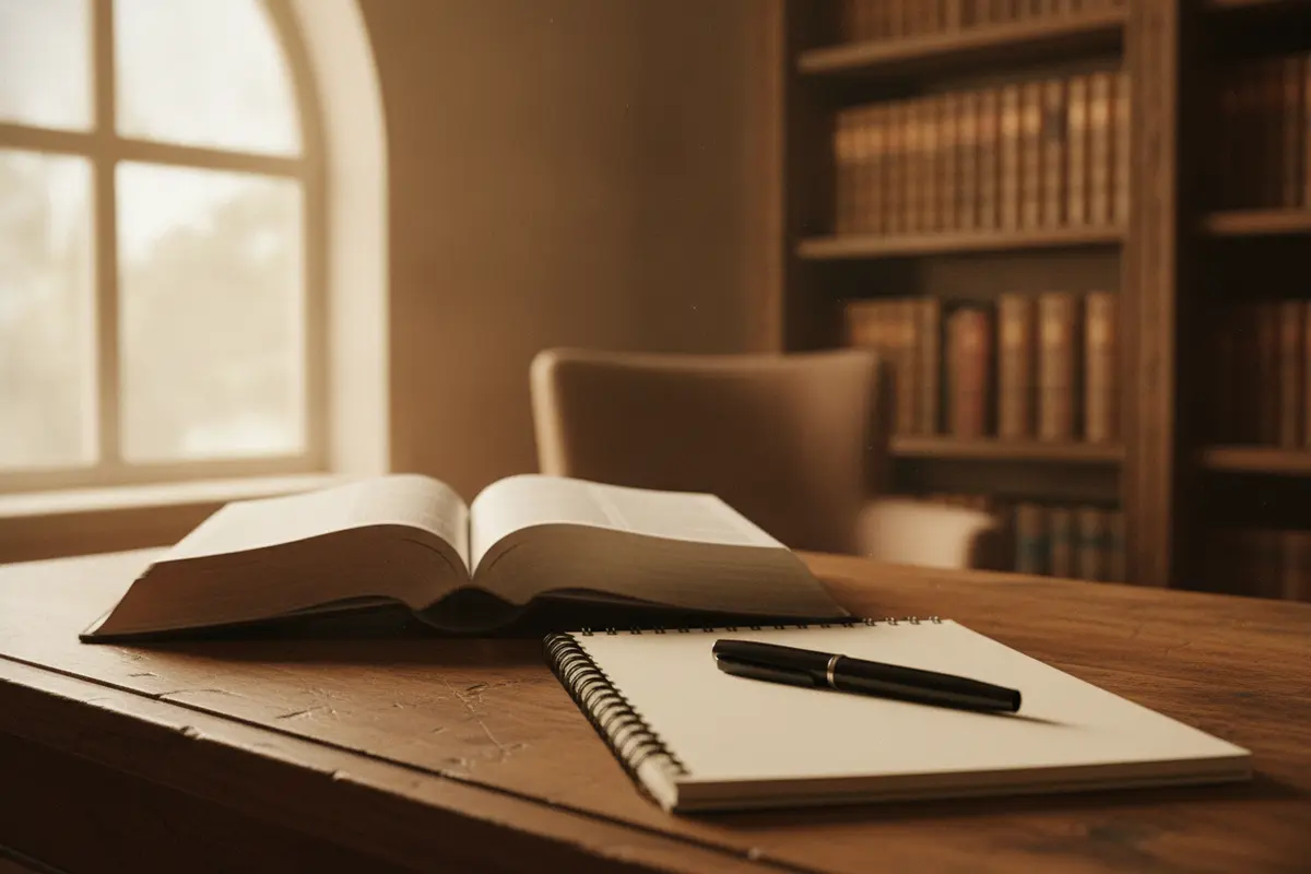 Notebook, Bible, and pen prepared for a ministry discernment conversation