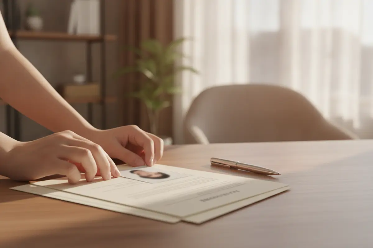 Applicant organizing identification and application documents before screening