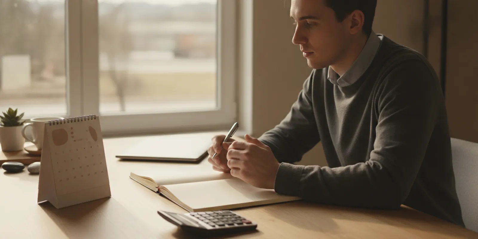 An aspiring minister reviewing plans and expenses at a desk