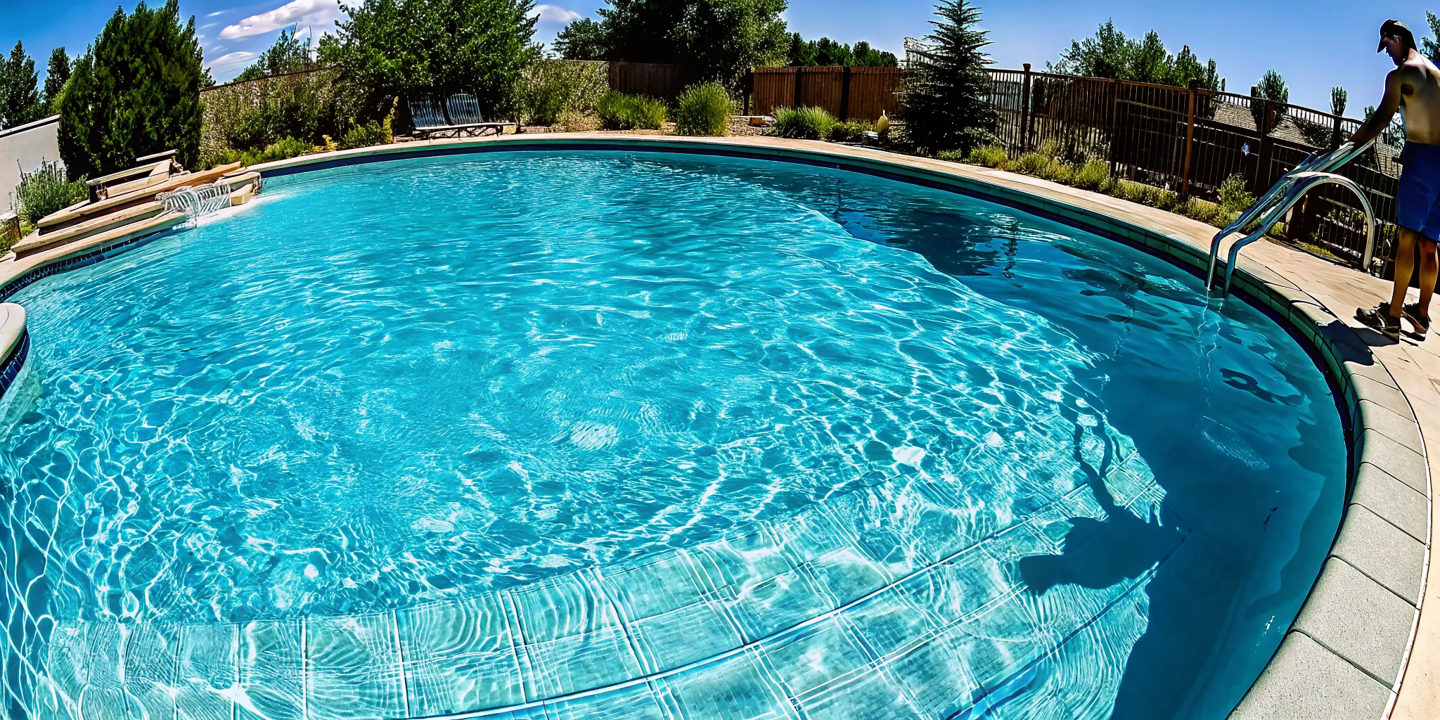 Professional pool cleaning service maintaining a sparkling clean swimming pool.