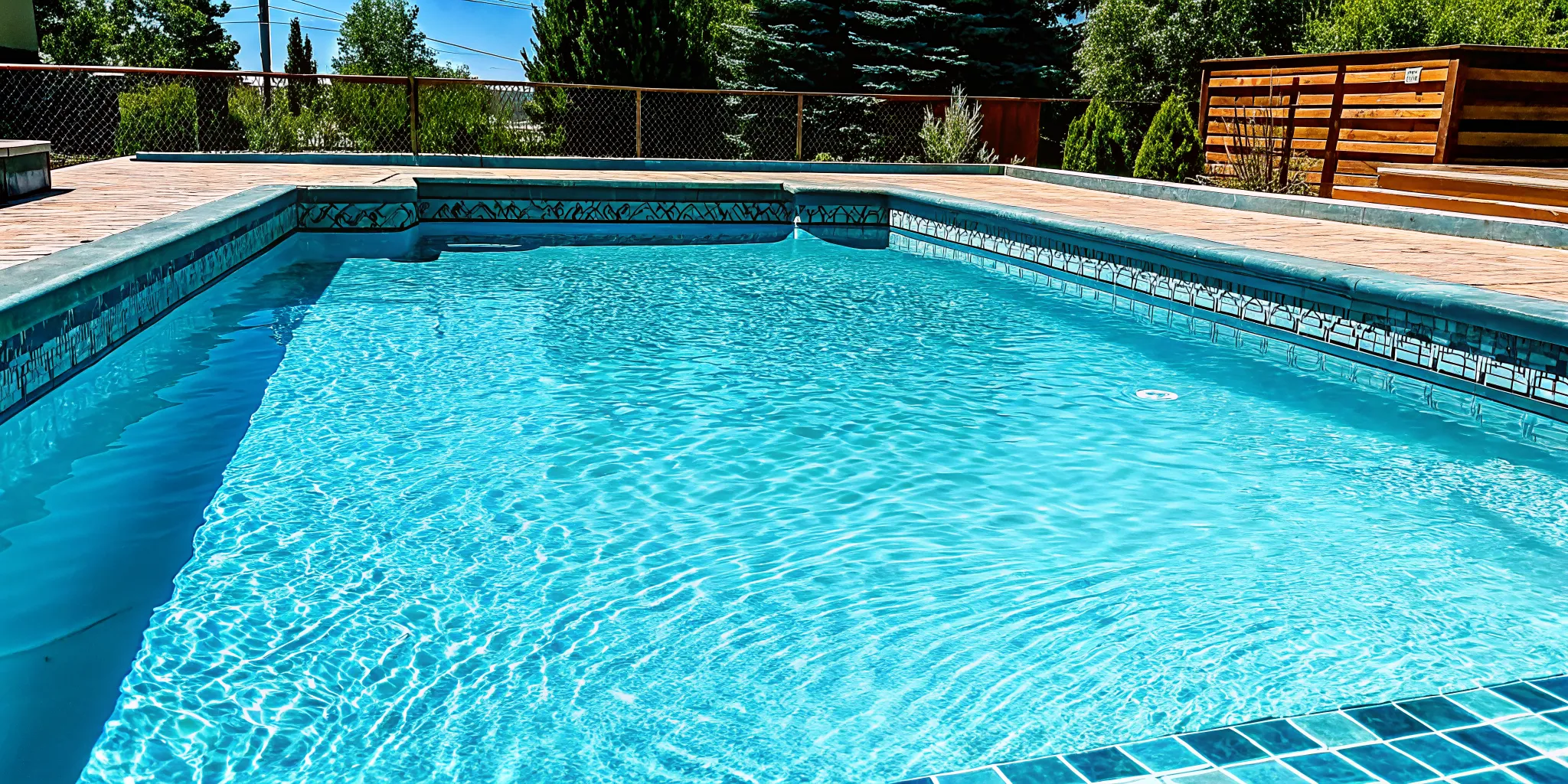 Inground pool with a smooth finish and clear blue water after a pool resurfacing.