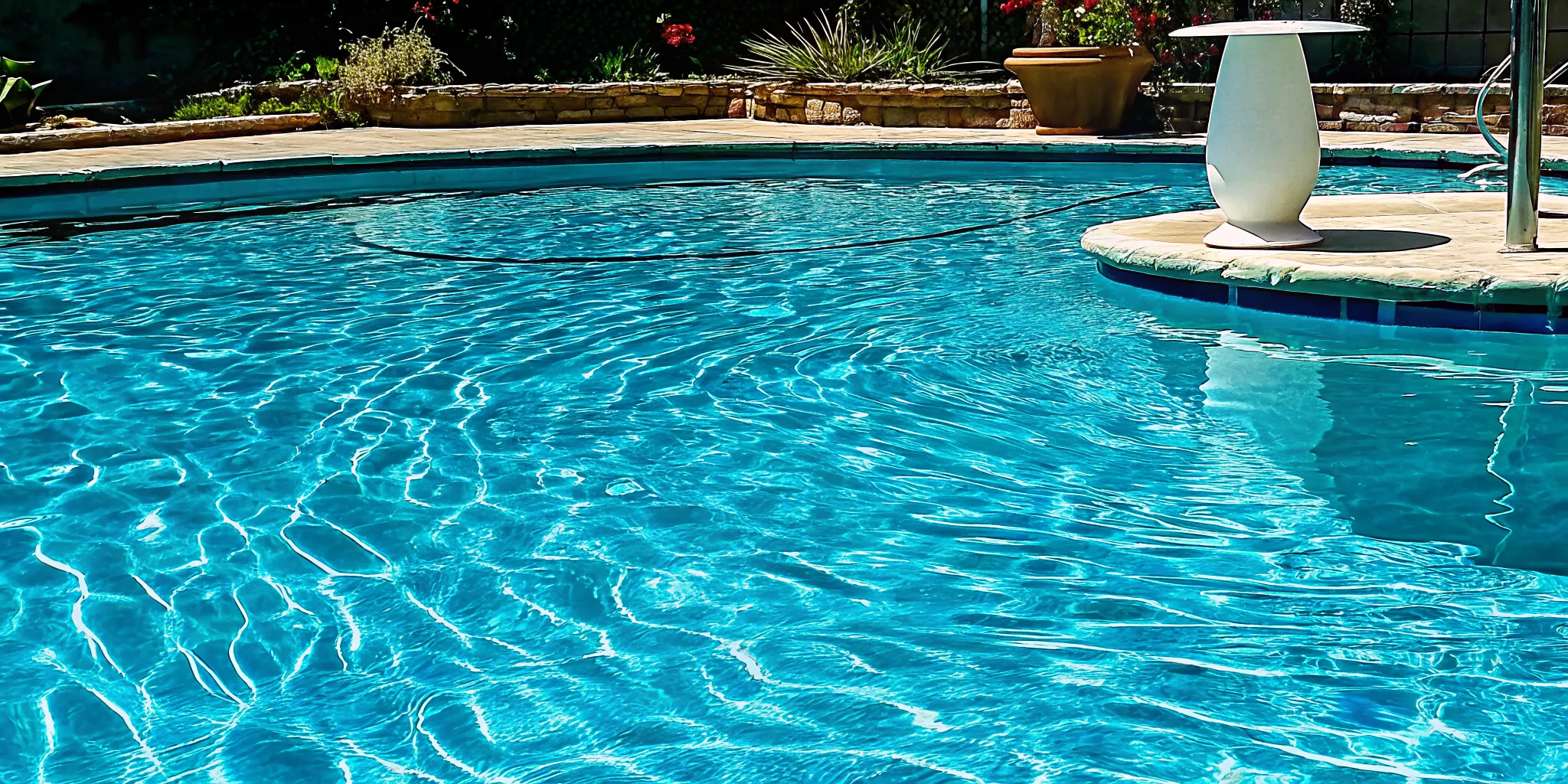 A perfectly clean swimming pool maintained by a professional pool cleaning service.