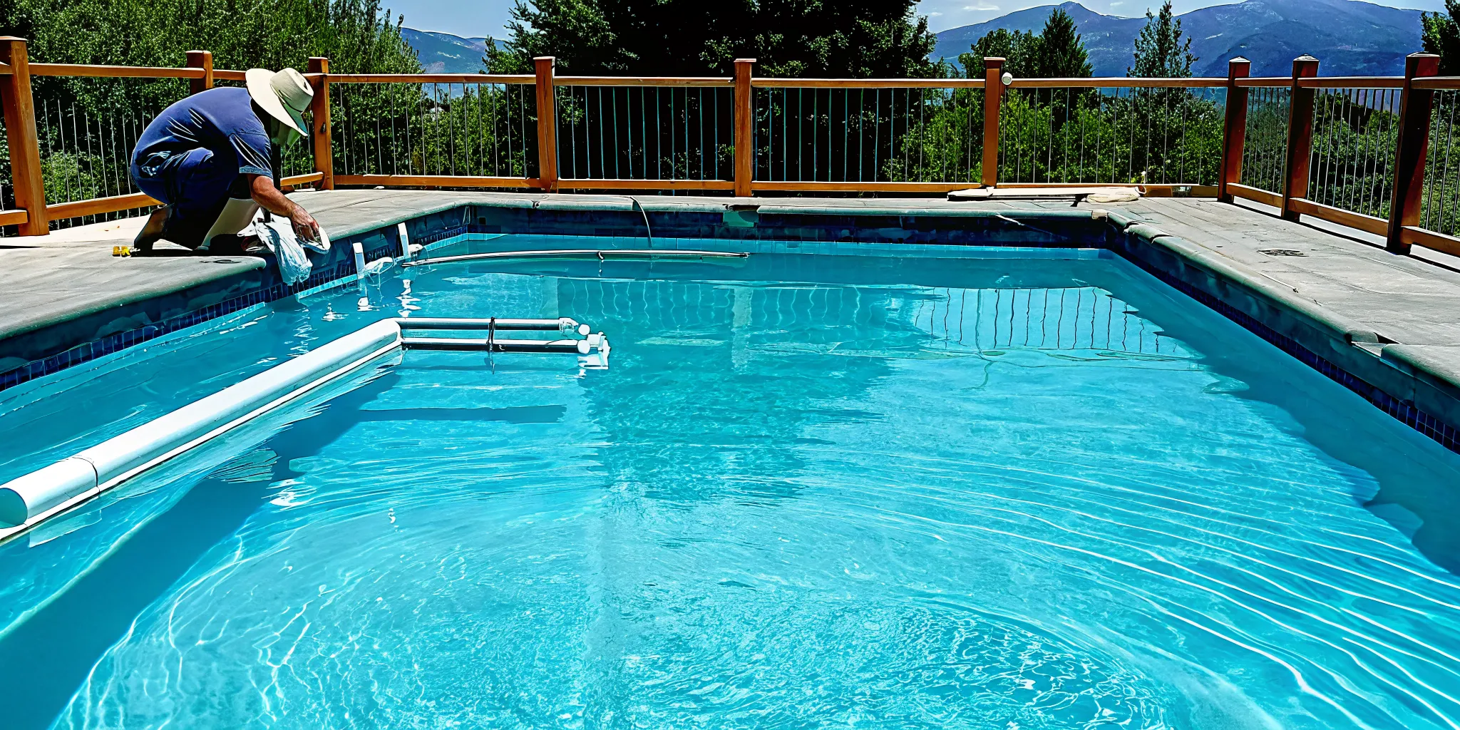 Technician uses tools to find and repair a hot tub leak.