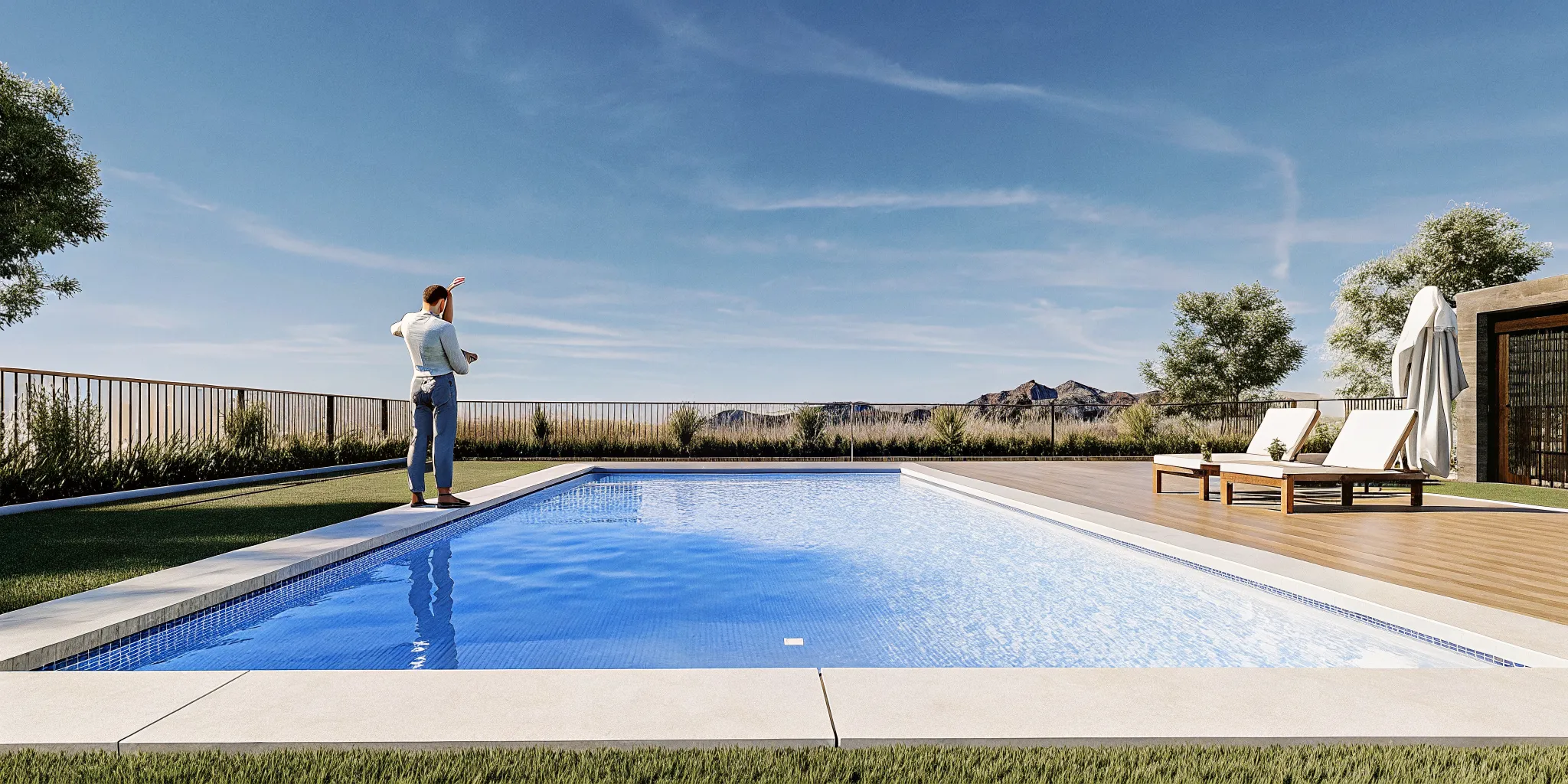 Technician testing high altitude pool water chemistry at a Colorado pool