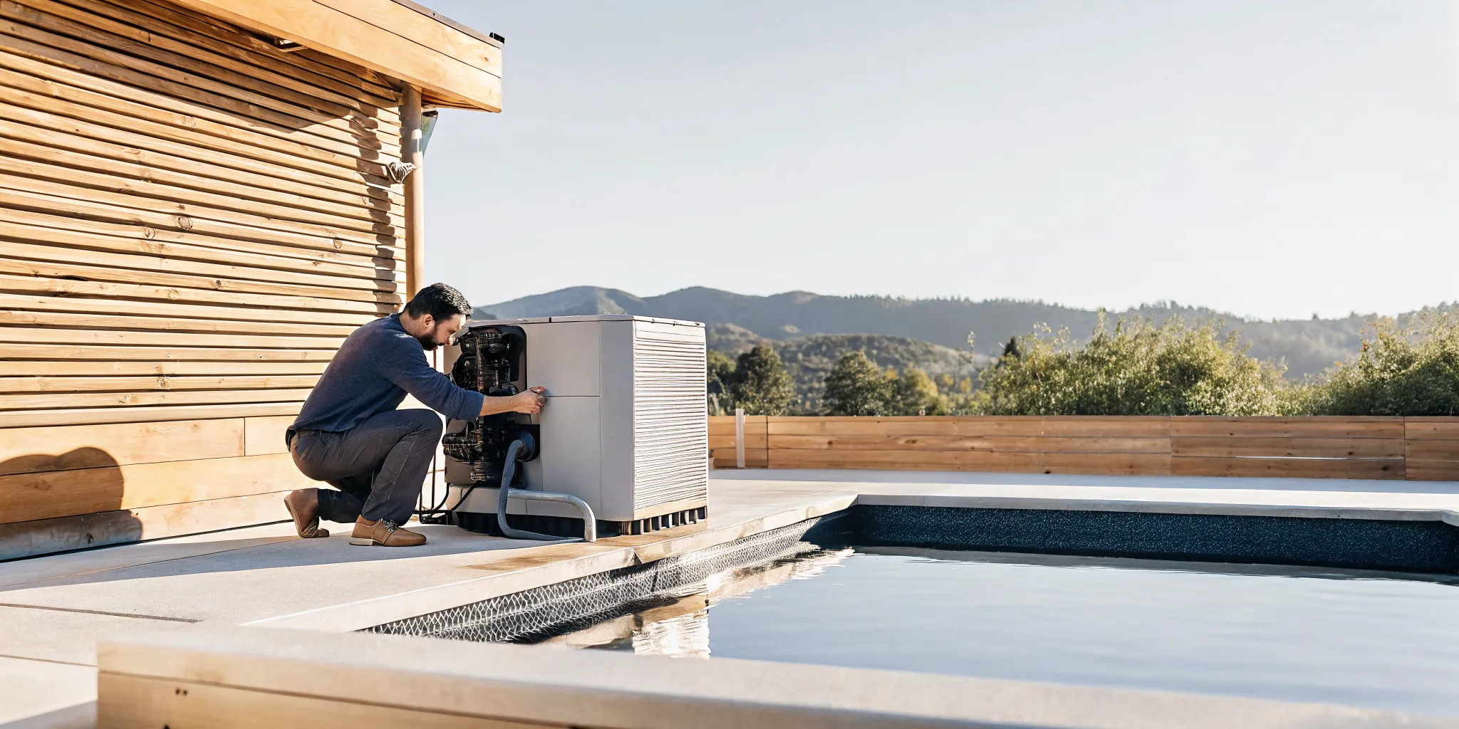 Pool technician inspecting Denver pool equipment during maintenance