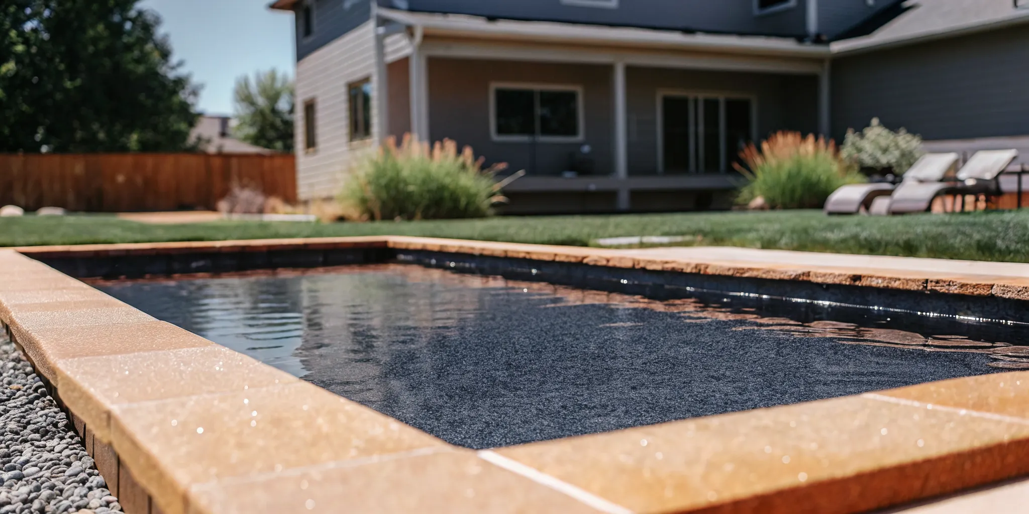 Finished backyard pool with a smooth pebble aggregate resurfacing finish in Denver
