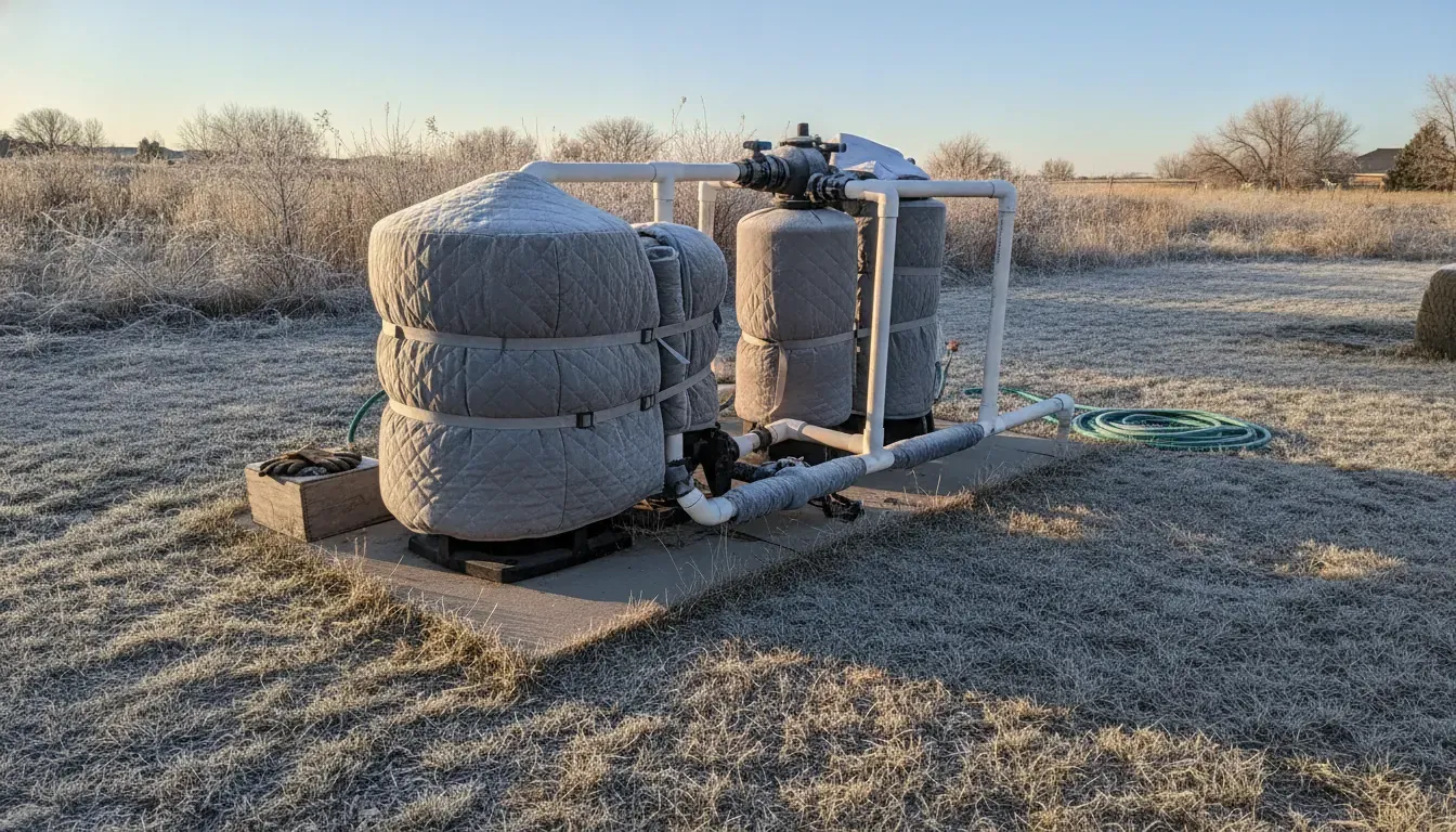 Insulated pool pump and filter on a Colorado equipment pad