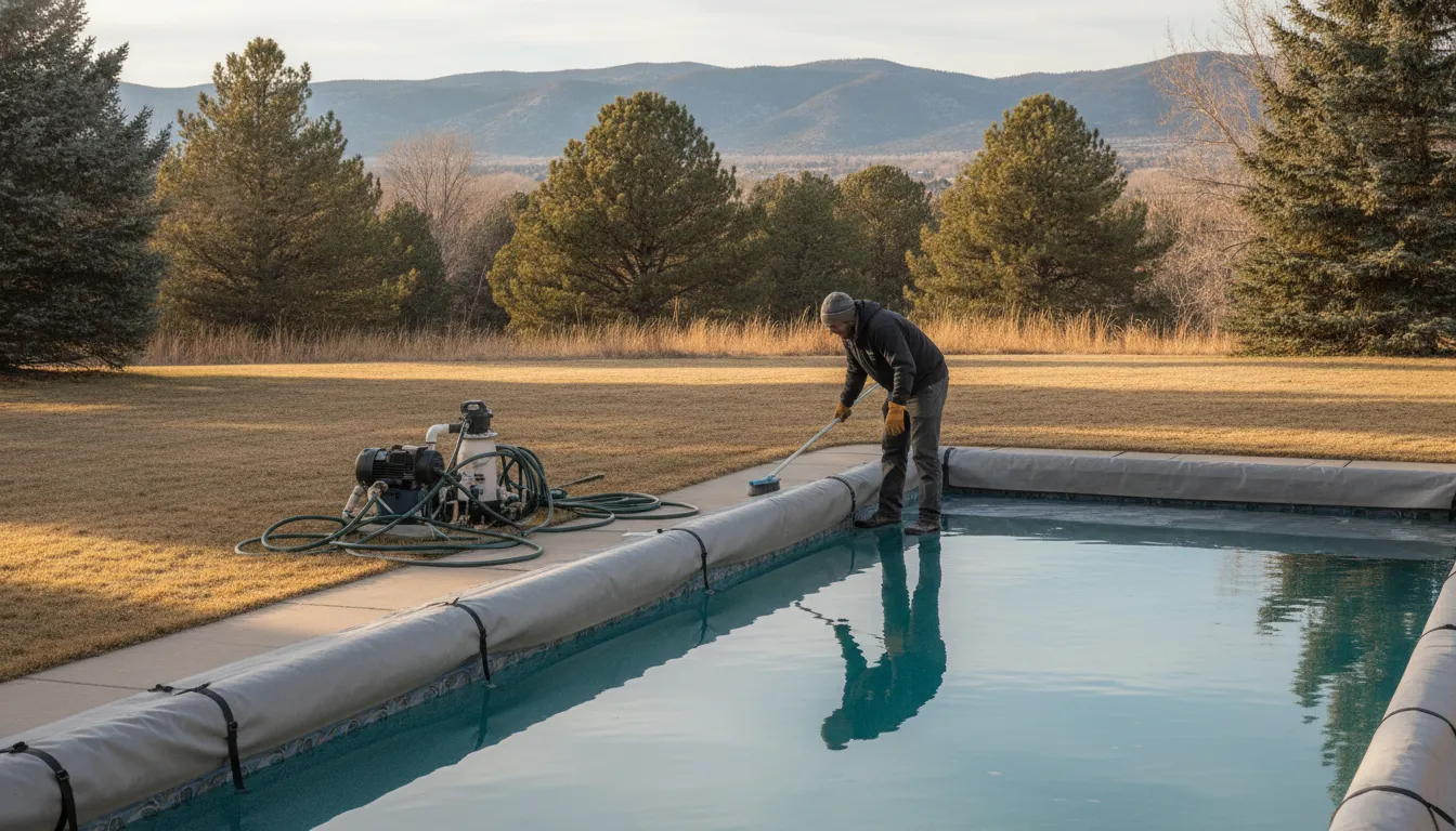Technician preparing a Colorado pool for winter