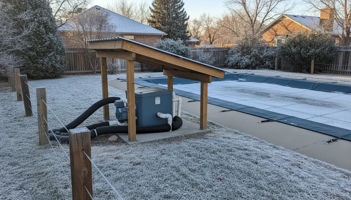 Protected Denver pool pump and plumbing equipment during freezing weather