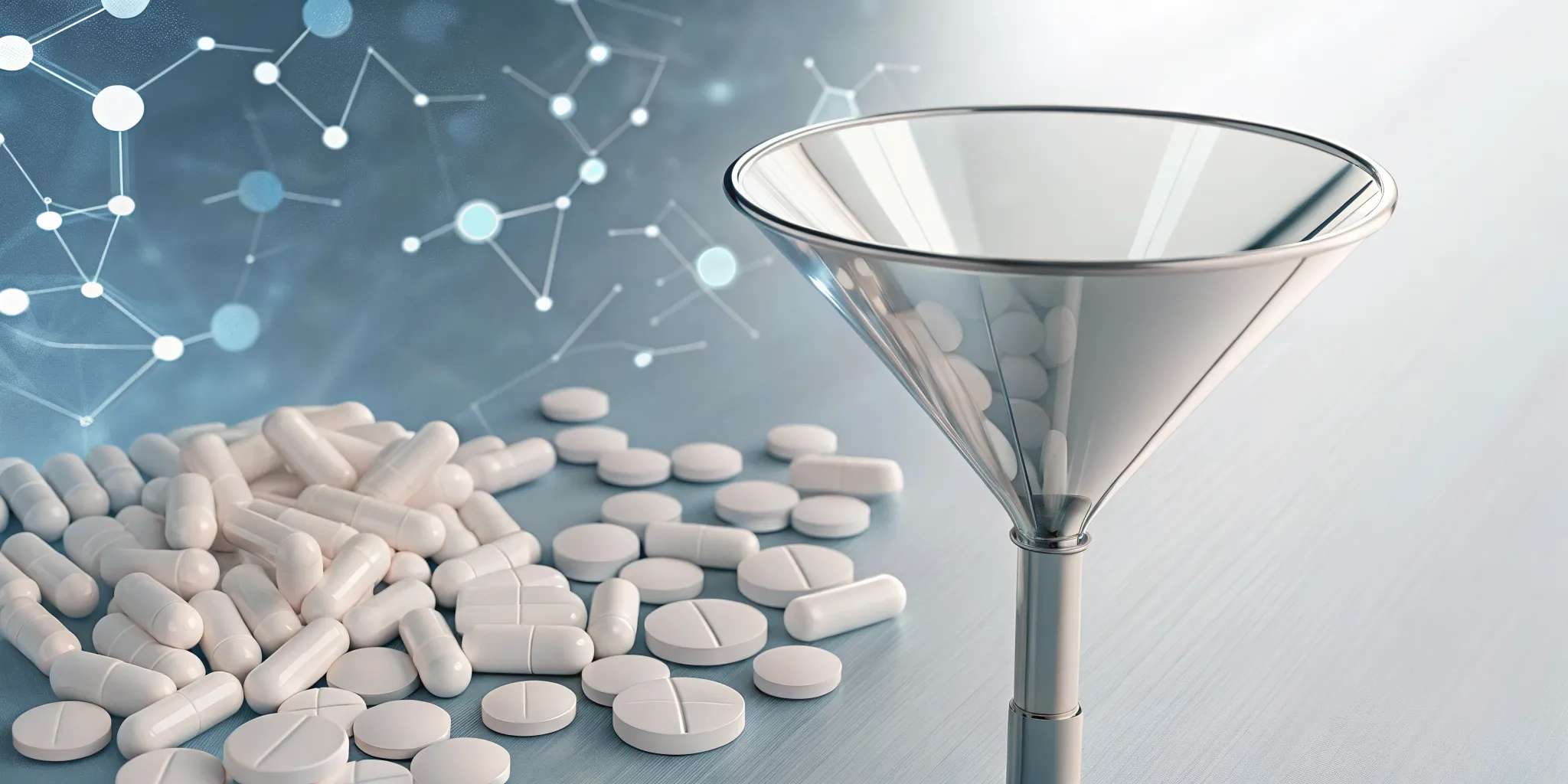 A funnel refining broad search terms into specific long-tail keywords.