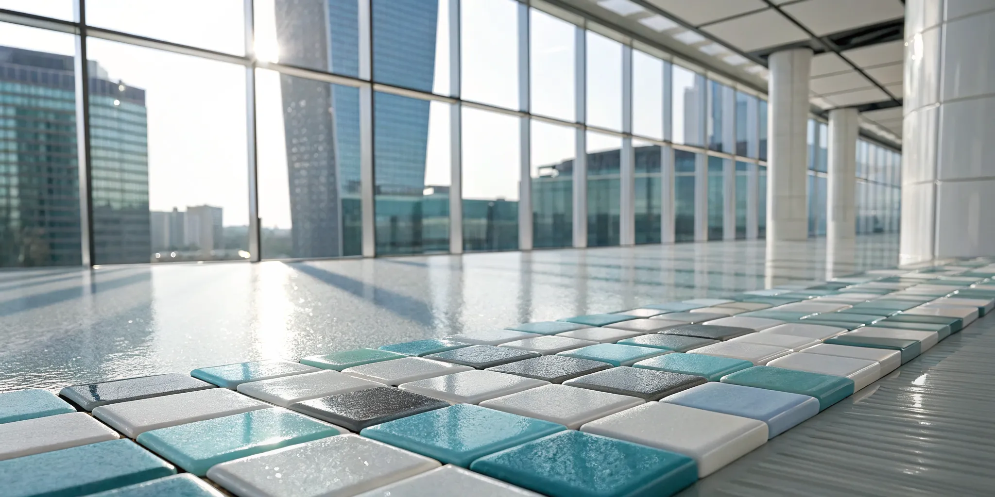A modern building interior for an article on word building research.