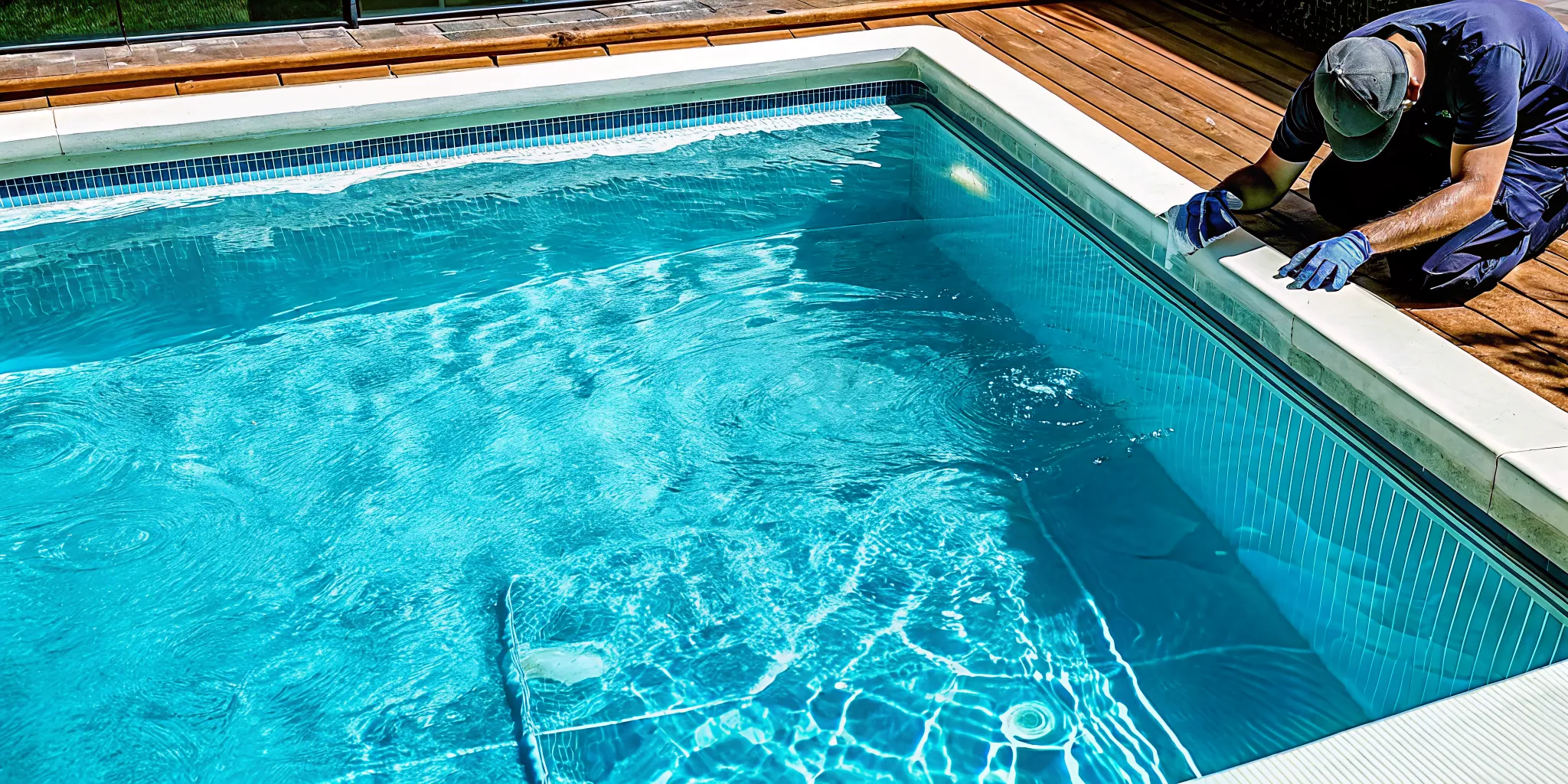 Hot tub maintenance professional testing the water's chemical levels.