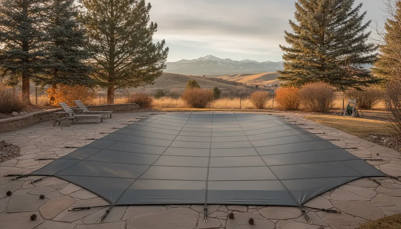 Pool cover on a Denver backyard swimming pool