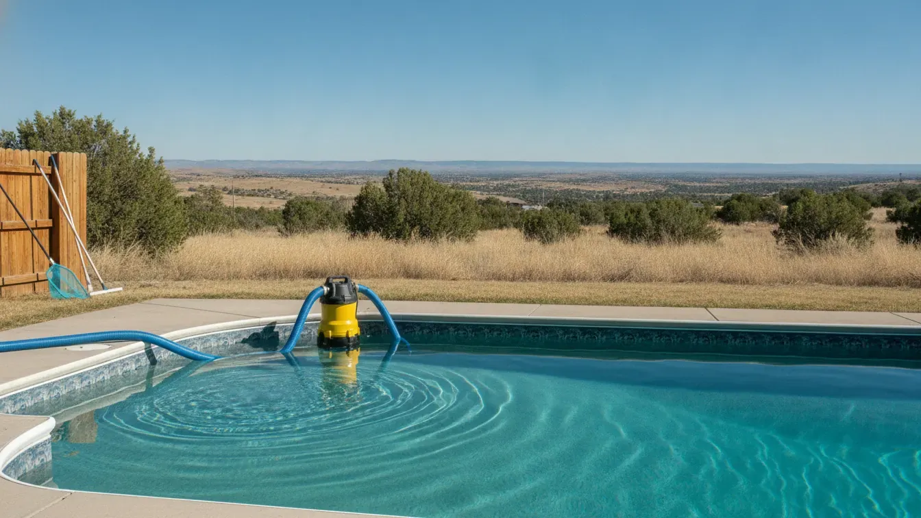 Submersible pump removing water from a Colorado swimming pool