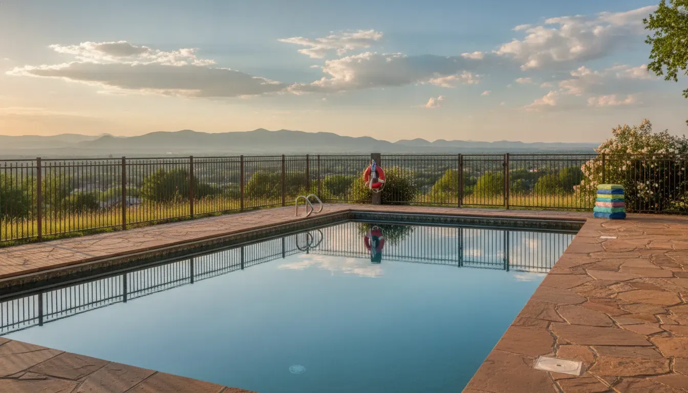 Denver backyard pool with safety gate and rescue equipment