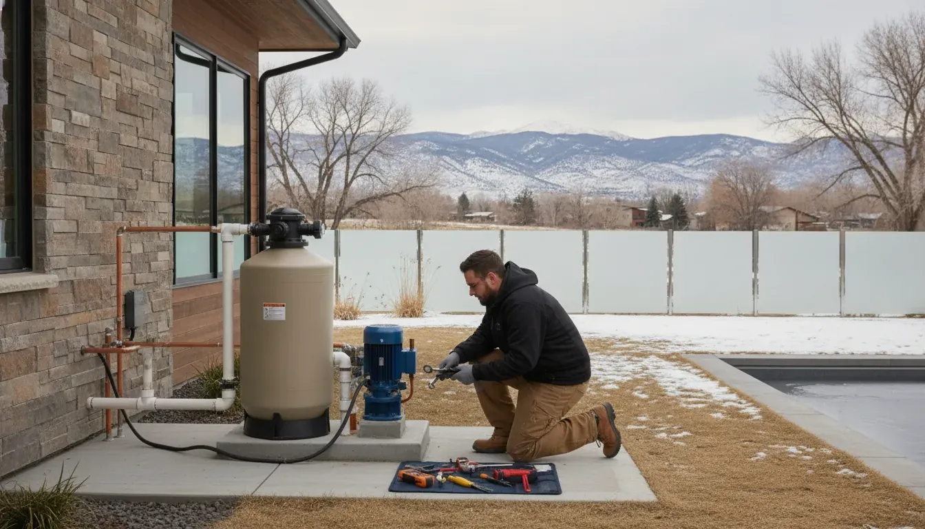 Denver pool technician inspecting outdoor equipment
