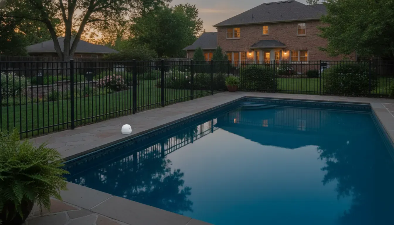 Pool alarm installed beside a Denver residential swimming pool