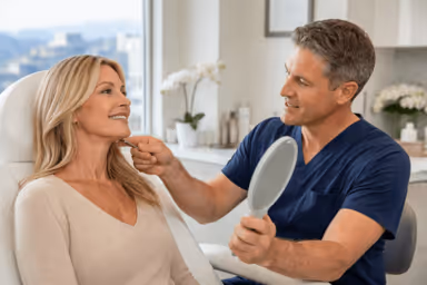 Patient consulting with a plastic surgeon at a medspa in Denver, Colorado, about facelift options