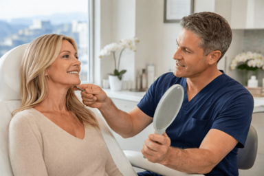 Patient consulting with a plastic surgeon at a medspa in Denver, Colorado, about facelift options