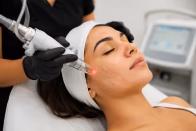  Patient receiving laser resurfacing treatment for acne scars in Greenwood, Colorado clinic