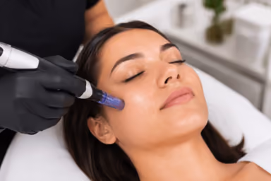 Patient receiving RF microneedling treatment to improve skin texture and reduce the appearance of large pores