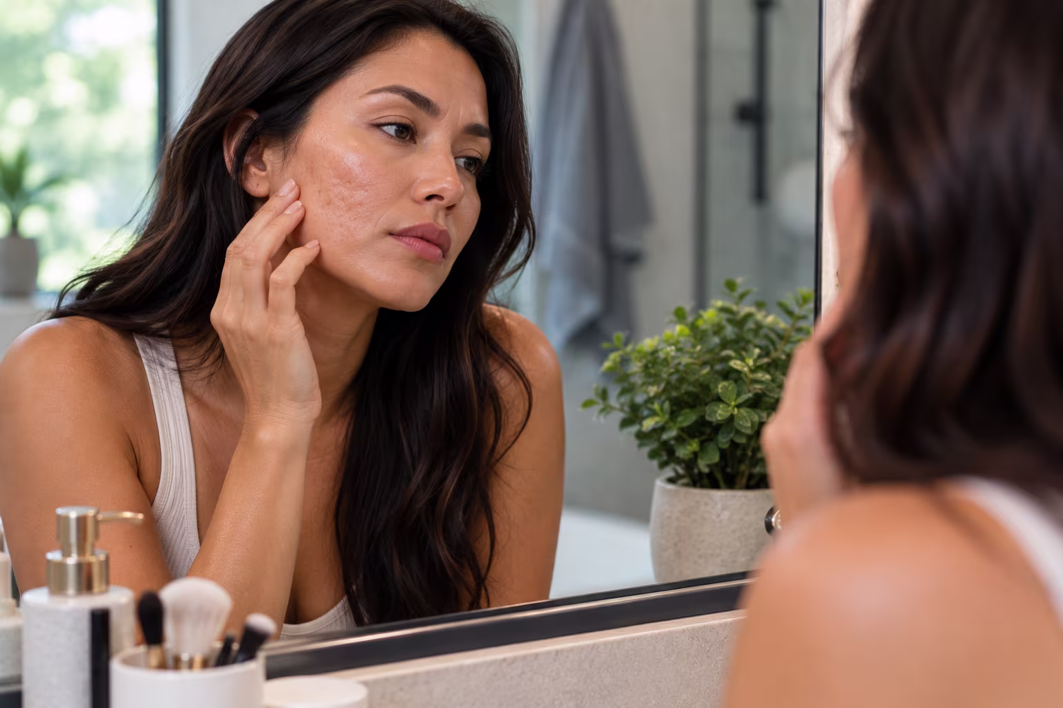 Patient receiving laser resurfacing treatment for sun damage and acne scars in Greenwood, Colorado