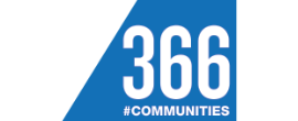 Blue logo with white text '366' and hashtag '#COMMUNITIES' below it.