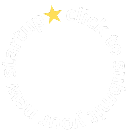 Round logo with the text 'click to submit your new startup★' in a circle on a transparent background.