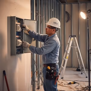 Elektriker am Sicherungskasten