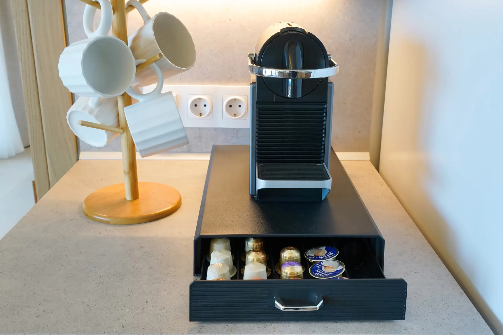 Covered terrace with louvred pergola and Golden Beach coastline view | Terrace