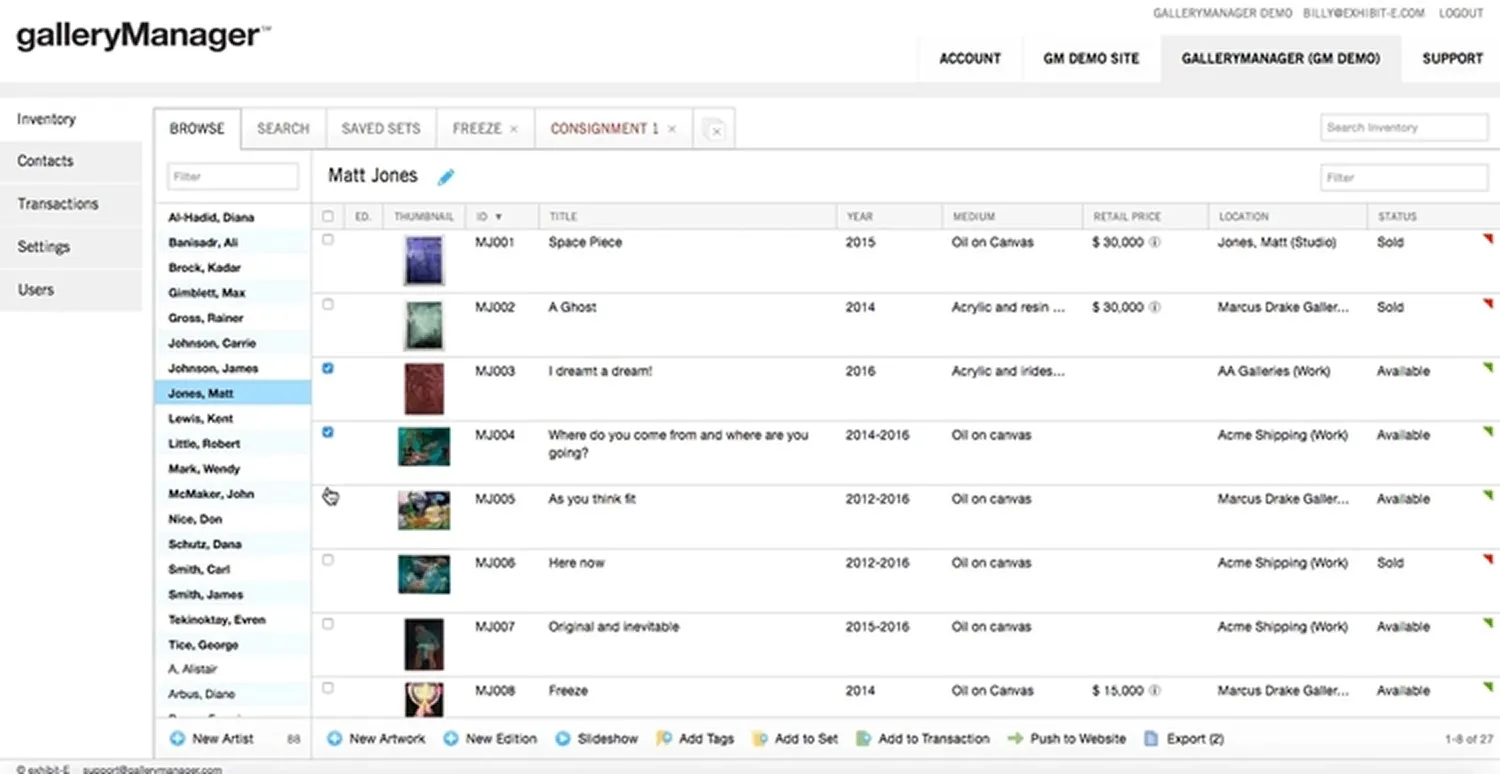 Creating Consignments in galleryManager