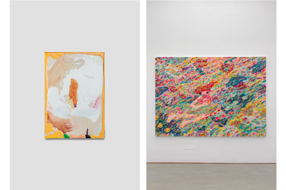 Images: left: Clédia Fourniau - Small 26 clear, the swan, 2024 photo by Romain Darnaud / right: Ayako Rokkaku - Unitiled, 20024.Photo by David Bonet. Courtesy of the Artist and KÖNIG GALERIE