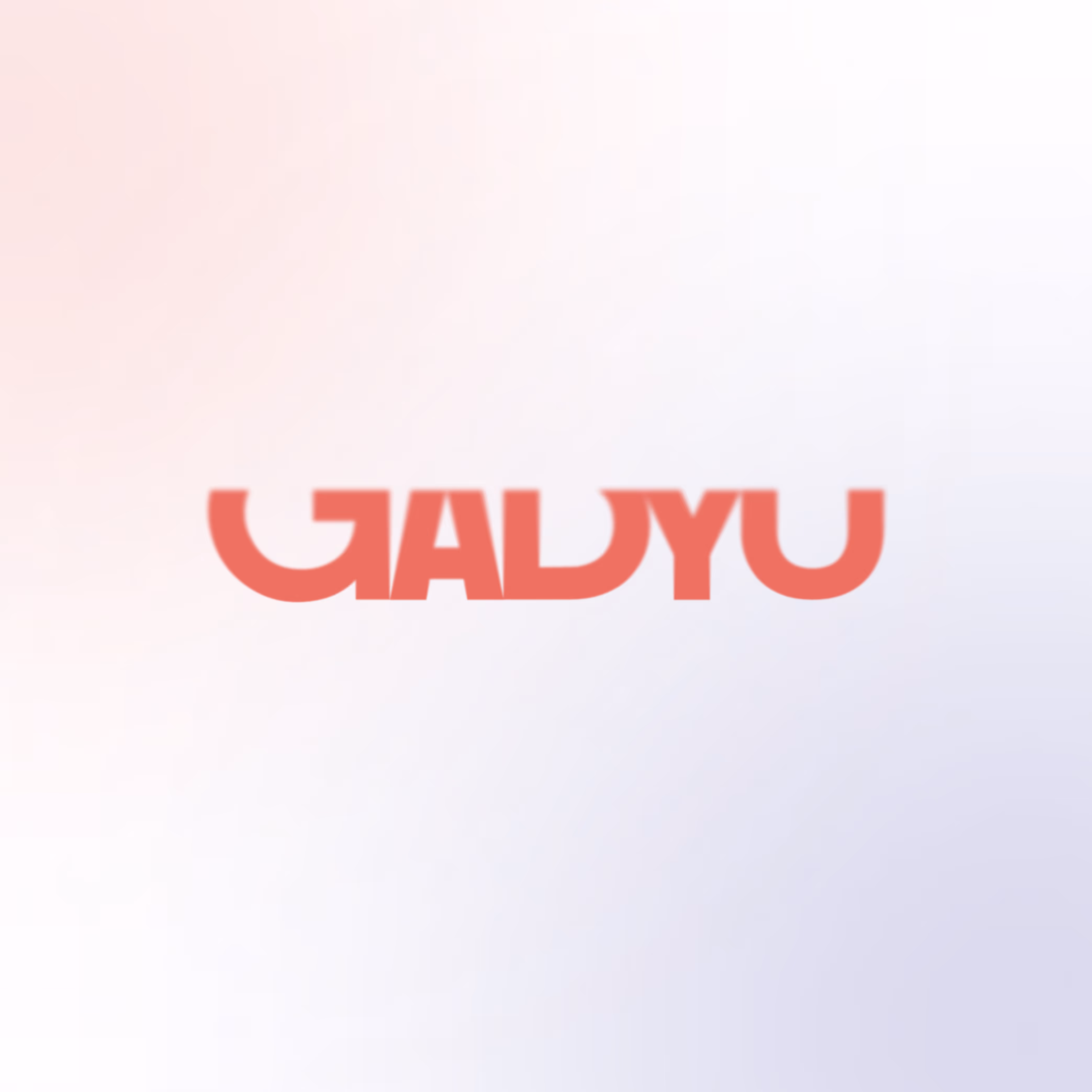 Red stylized text reading 'GADYU' on a gradient background blending soft pink, white, and light purple.