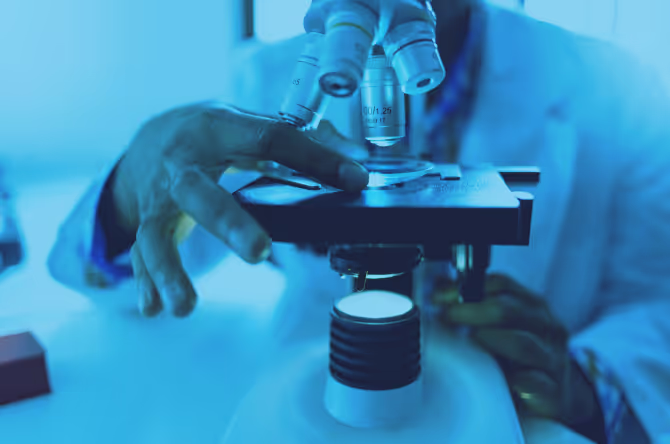 Microscope with lab equipment