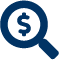 Magnifying glass with a dollar sign inside symbolizing financial search or tax review.