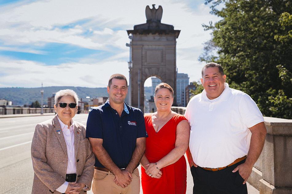 Denise Thomas, Mike Harostock, Ann Marie Kochuba-Mantione and Michael Stadulis on the Market Street Bridge in Wilkes-Barre.