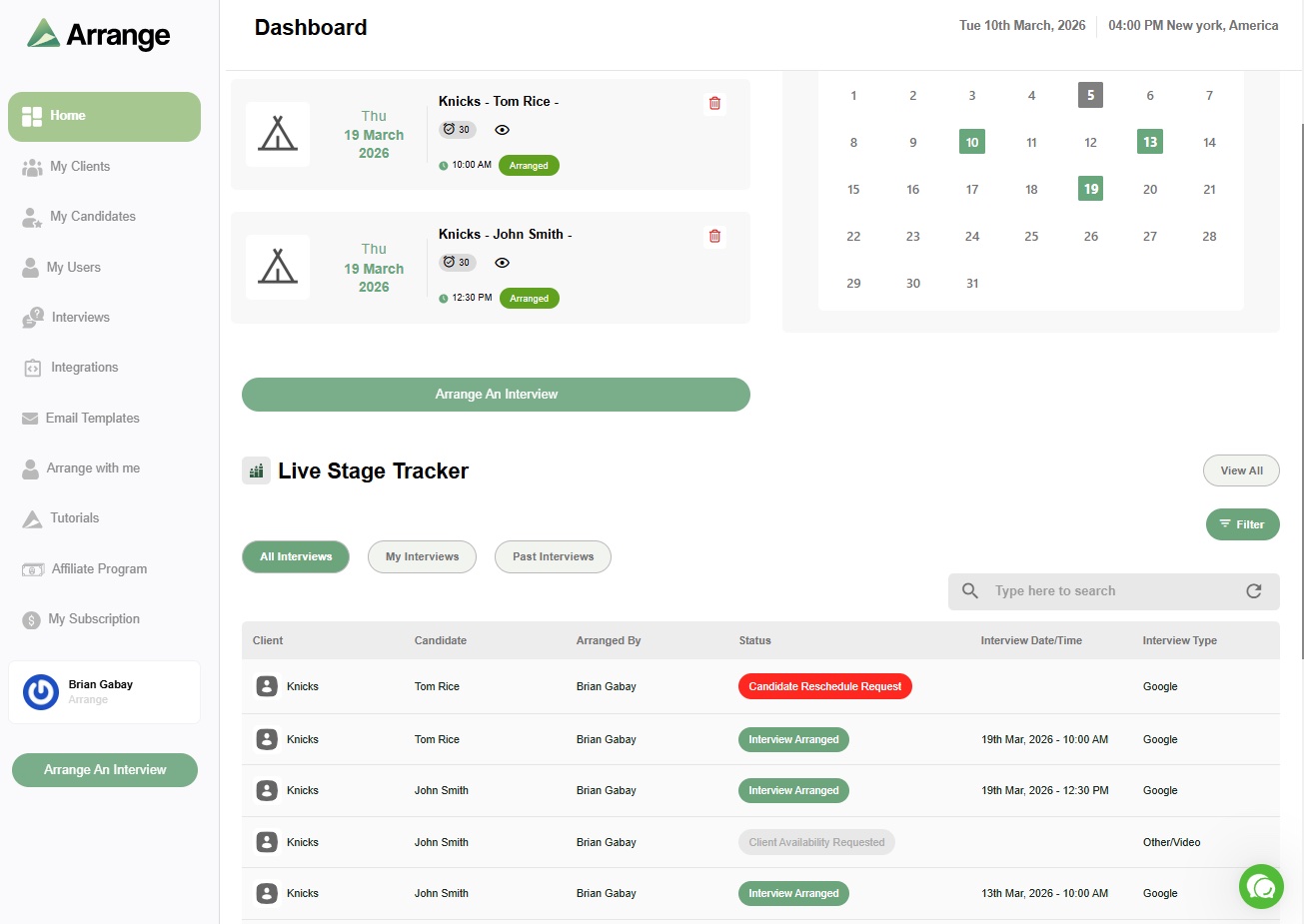Arrange Dashboard Current