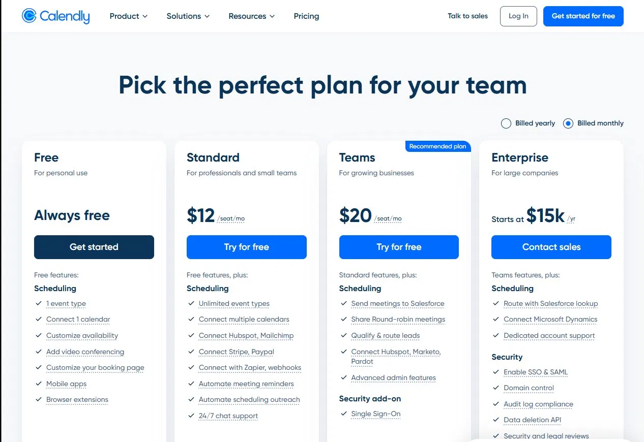 Calendly pricing