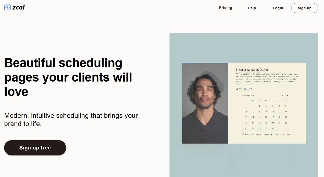 Zcal homepage - design-forward Calendly alternative