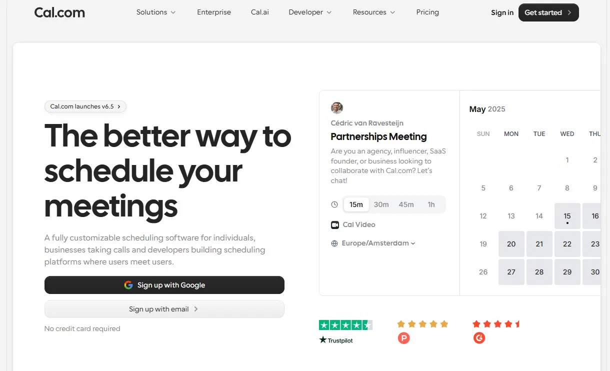 Cal.com homepage - open source scheduling platform