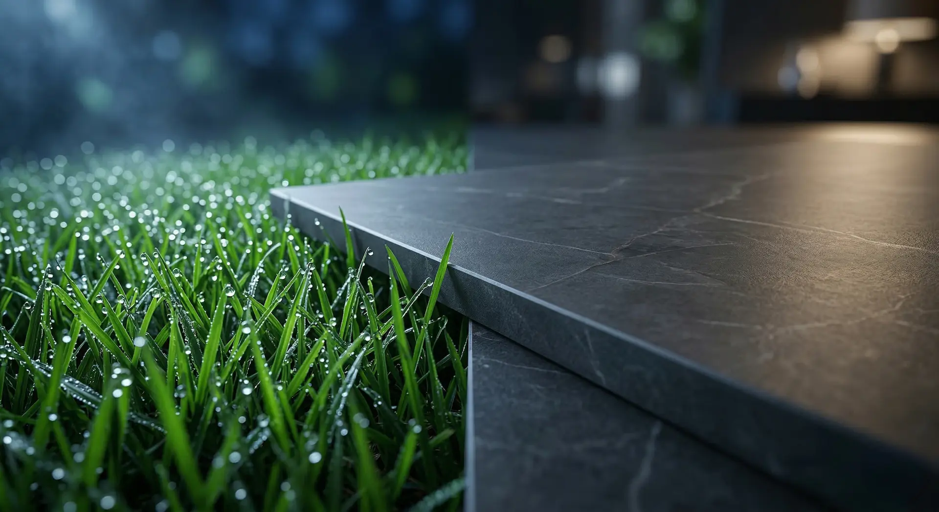 Makro posnetek premium rosne trave - povpraševanje za zeleni inženiring pri KN-Greentec. OazaTex tehnologija omogoča hitro kalitev, optimalno zadrževanje vlage in popolnoma naravno, biorazgradljivo trato za vašo smaragdno oazo.