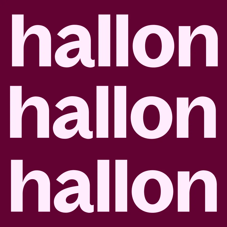 The word 'hallon' repeated three times in large, light pink lowercase letters on a dark reddish-purple background.